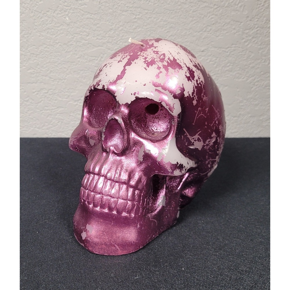 Metallic Purple Skull Candle Halloween Decor Gothic Unbranded Distressed 6"